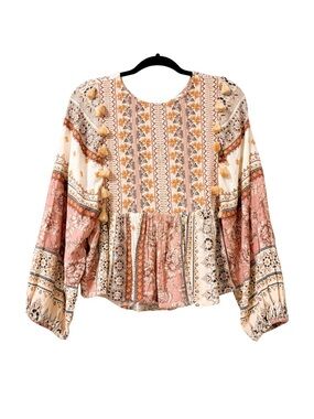 NWT American Eagle Pink Printed Boho Dolman Sleeve Peasant Blouse Size Small